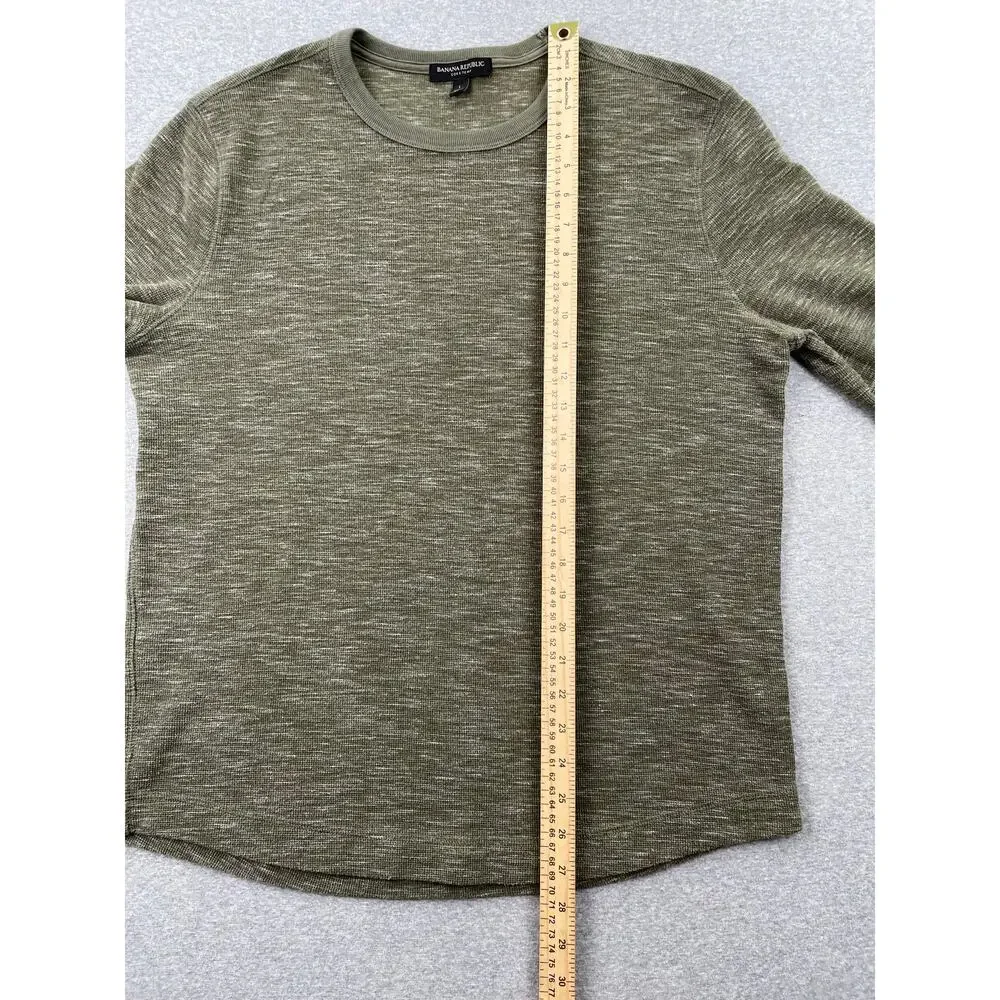Banana Republic Core Temp Shirt Mens L Green Waffle Knit Thermal Long Sleeve